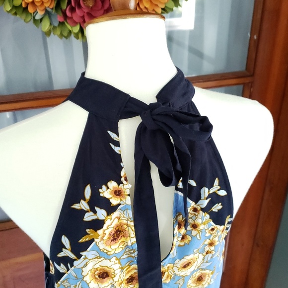 Free People Blue Floral Halter Tunic Top - Picture 5 of 7